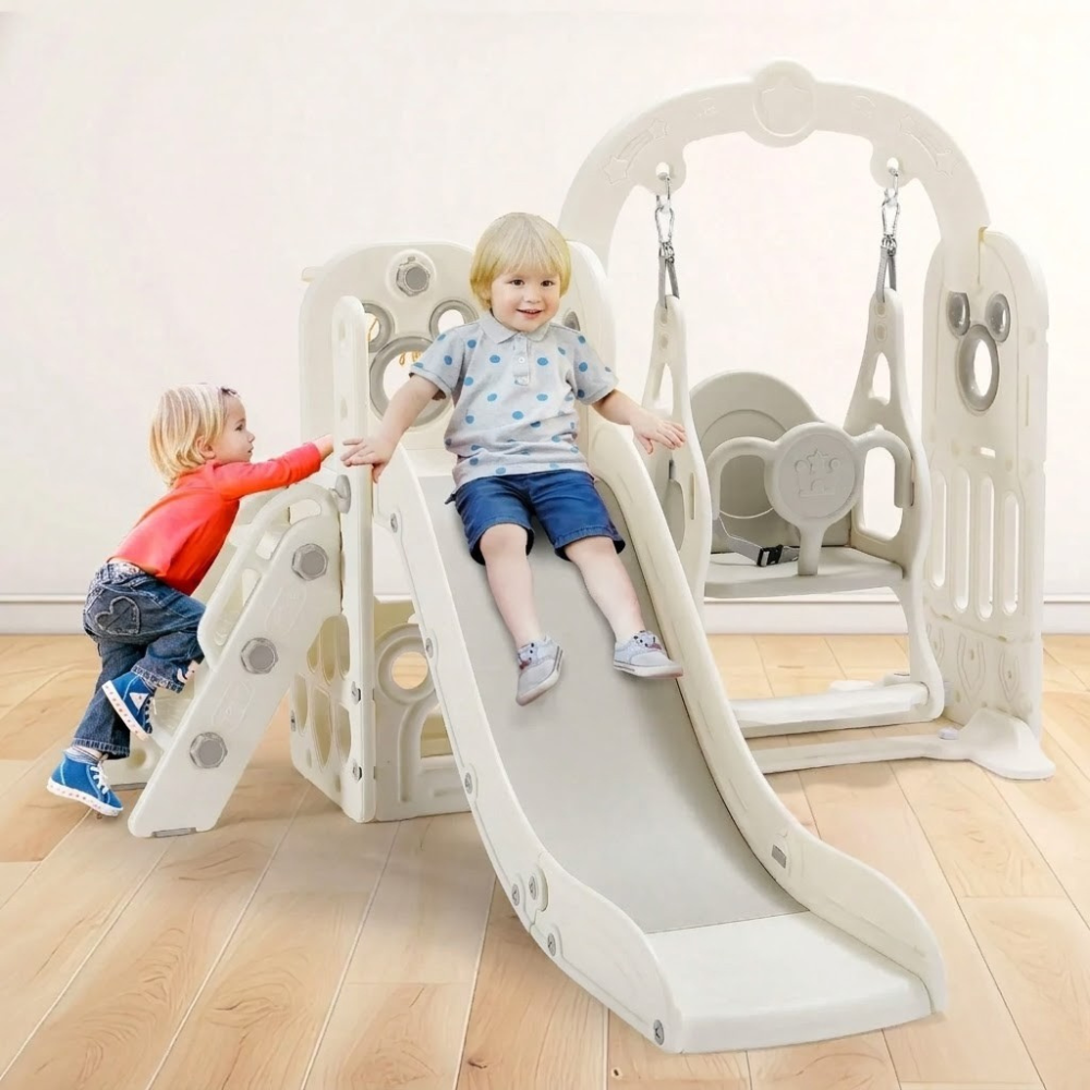 Kids Slide And Swing Set With Basketball Hoop