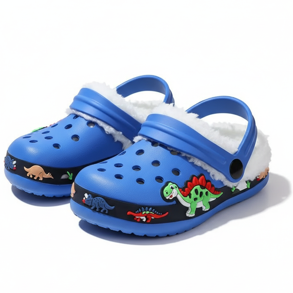 Fleece Lined Cartoon Construction Vehicle Design Clogs For Kids