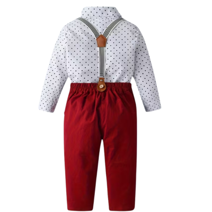 Three Piece Formal Outfit With Shirt Bow Tie Suspenders Pants And Hat