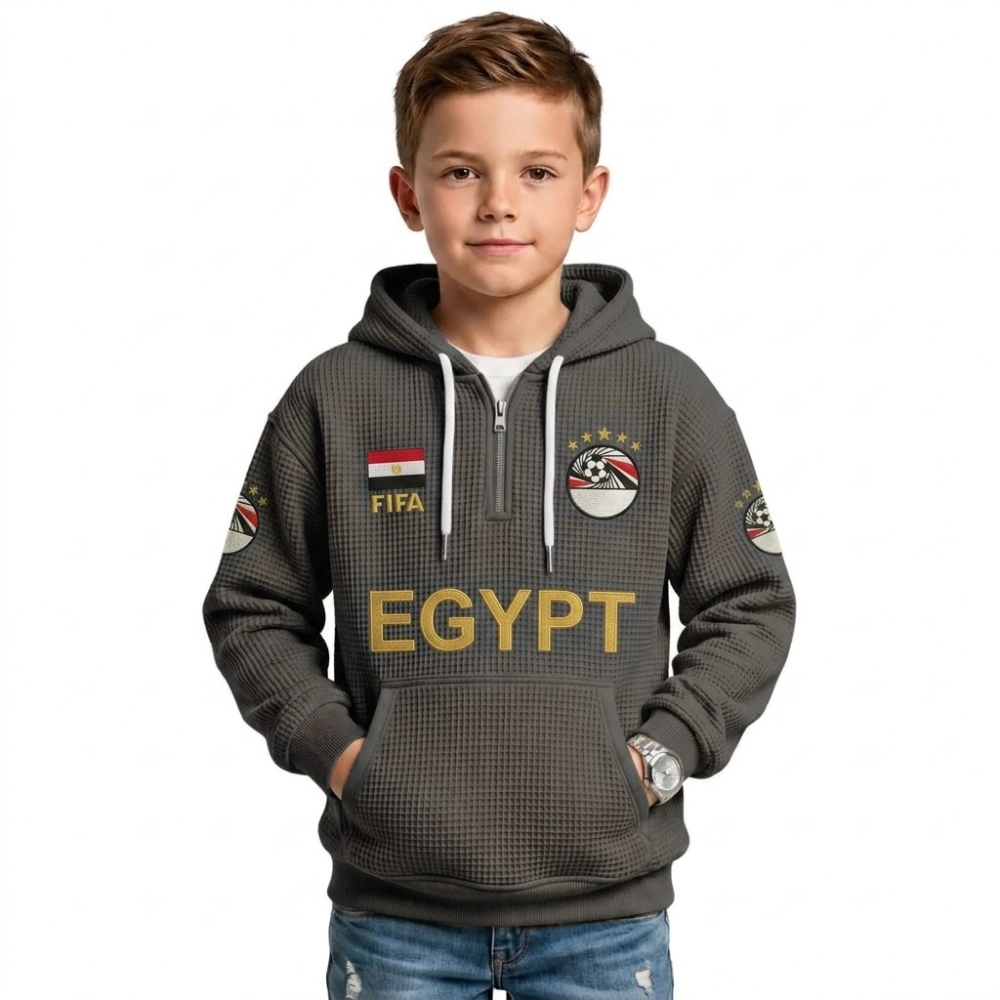 FIFA 2026 Belgium Printed Waffle Quarter Zip Football Fan Hoodie For Kids