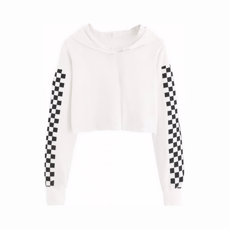 Girls Plaid Long Sleeve Crop Top Hoodies Sweatshirts