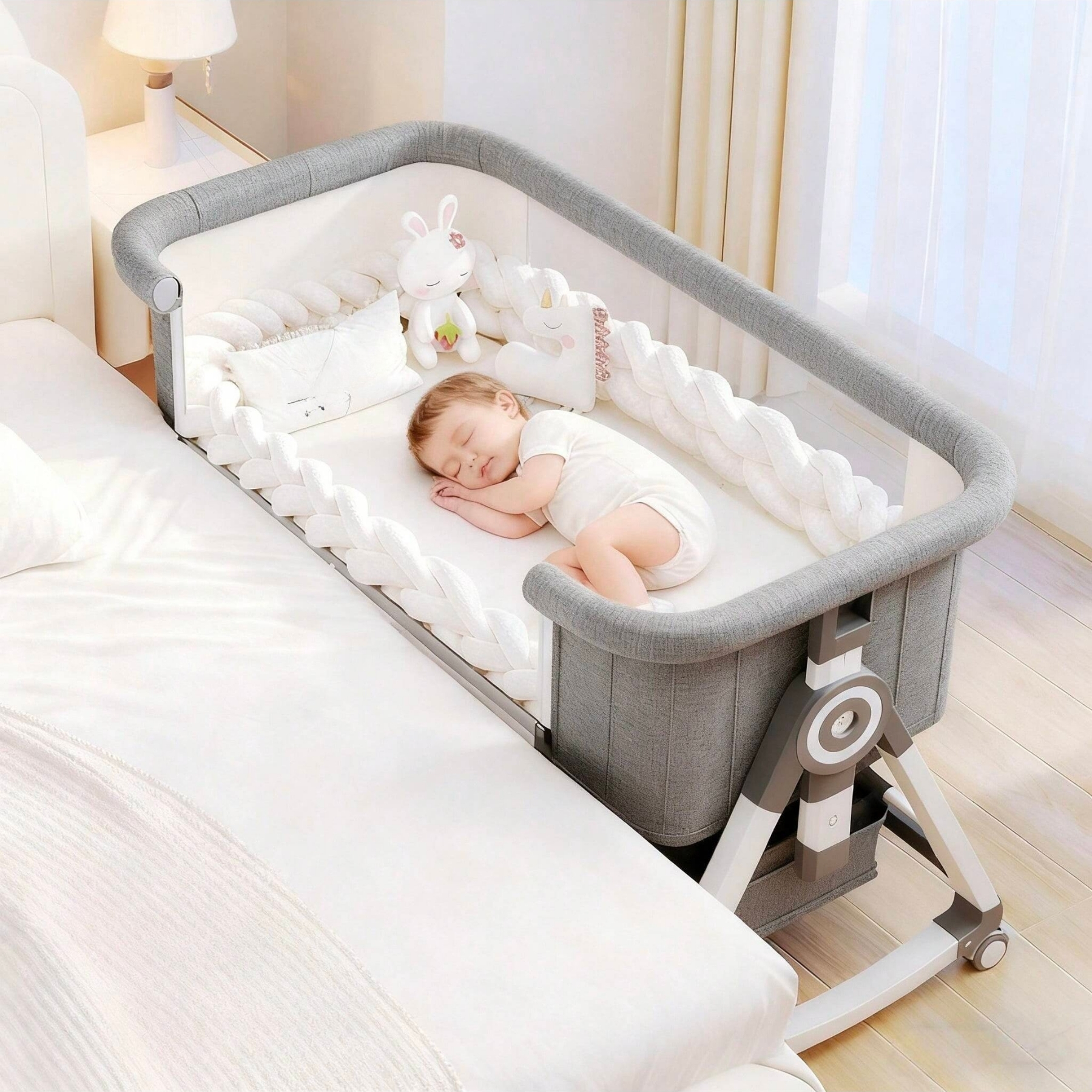 3 In 1 Baby Bassinet Bedside Sleeper With Adjustable Height And Wheels