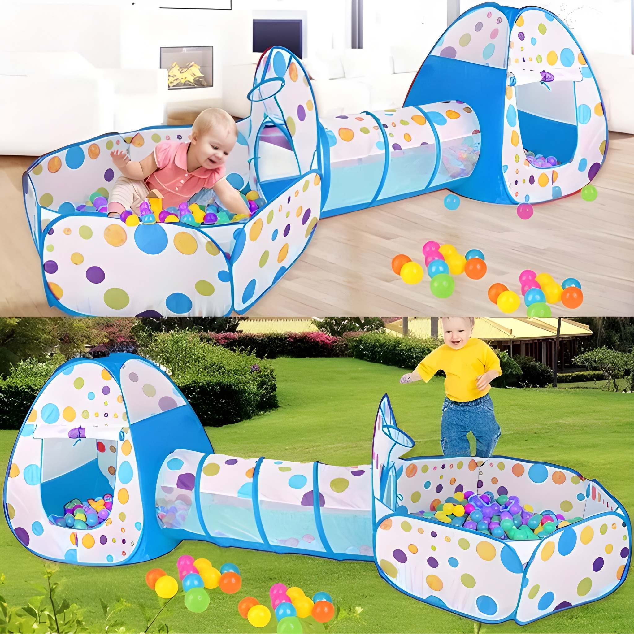 3 In 1 Indoor Foldable Game House With Steel Frame Play Tent 