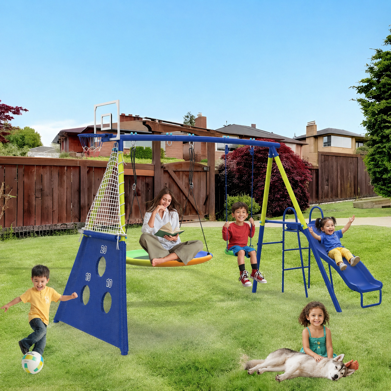 5-in-1 Heavy-Duty Backyard Swing Set With Slide