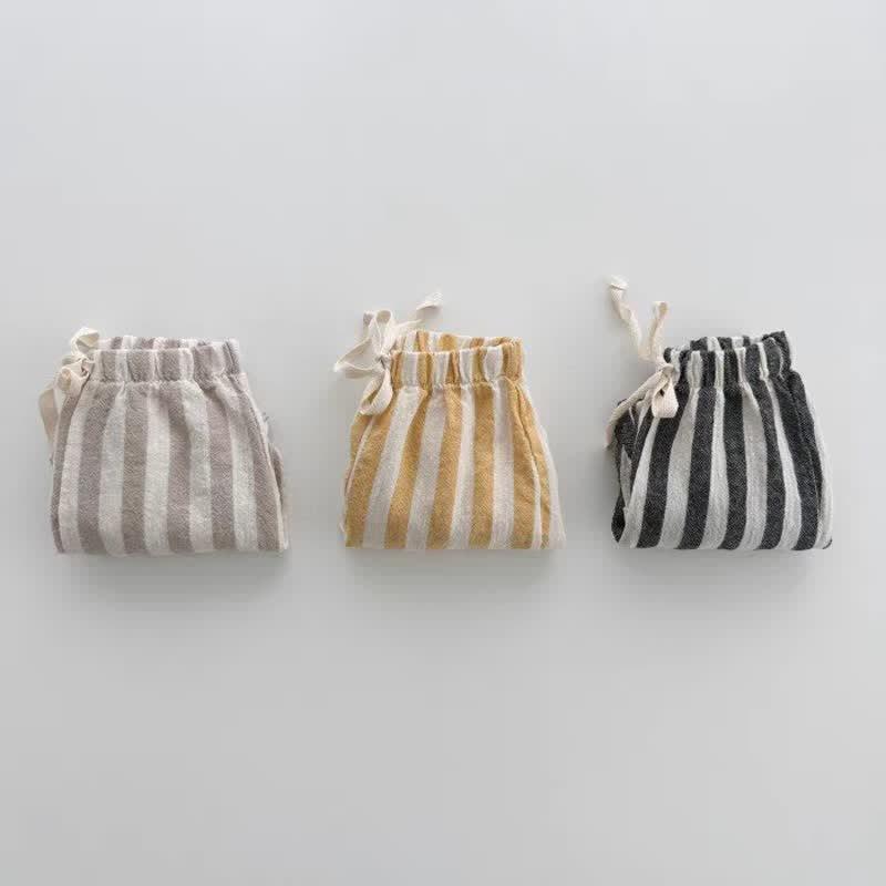 Baby Striped Drawstring Casual Pants-Diaper Reusable