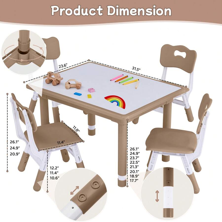 Toddler Table And Chair Set, Height Adjustable-Upgrade Kids Desk And 4 Chairs For Ages 3-8, Children's Multi-Activity Table With Graffiti Desktop And Marble Pattern For Home/Daycare/Classroom - Chocolate White Board - View 5