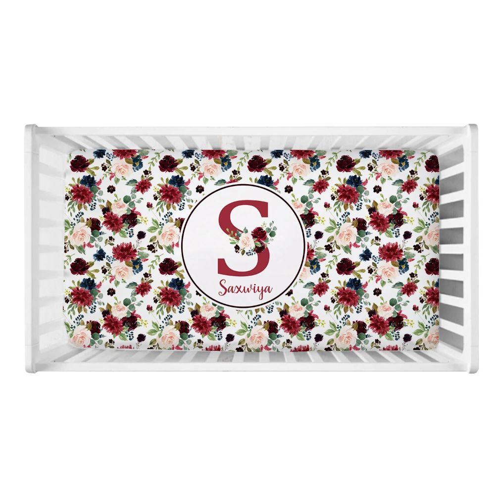 3 Piece Personalized Watercolor Floral Bedding Set-Diaper Reusable