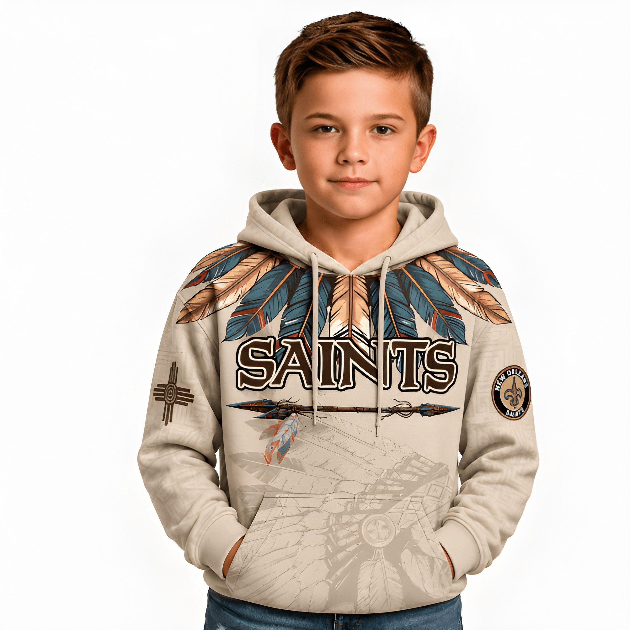 New Orleans Saints Football Team Themed Native American Heritage Hoodie For Kids