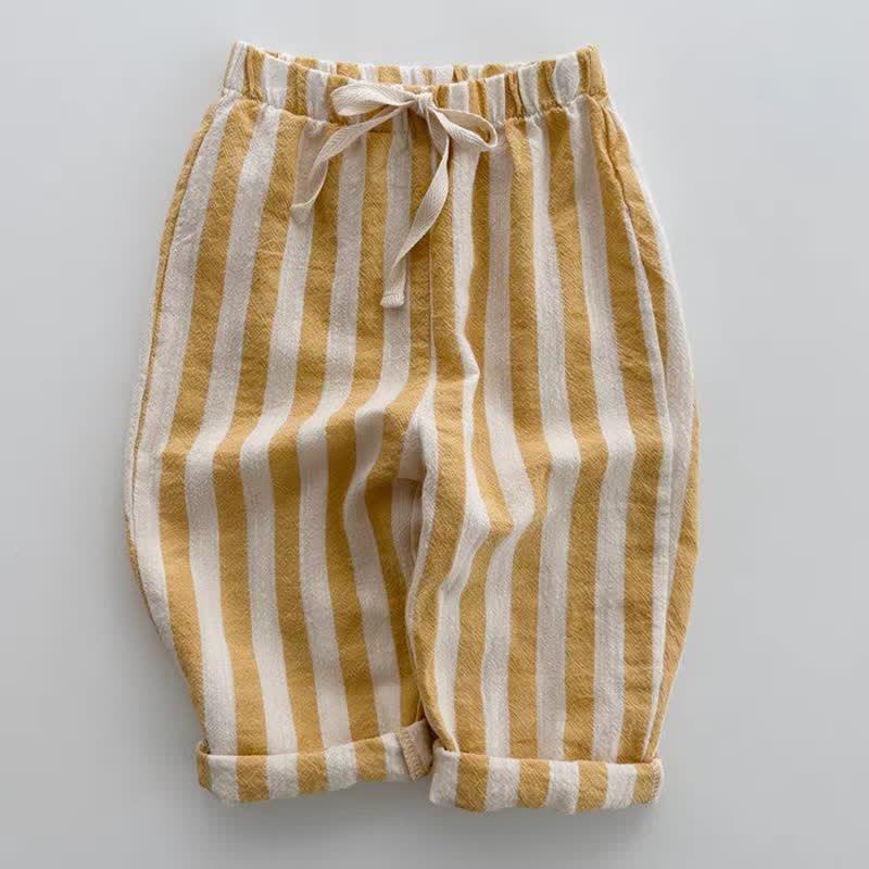 Baby Striped Drawstring Casual Pants-Diaper Reusable
