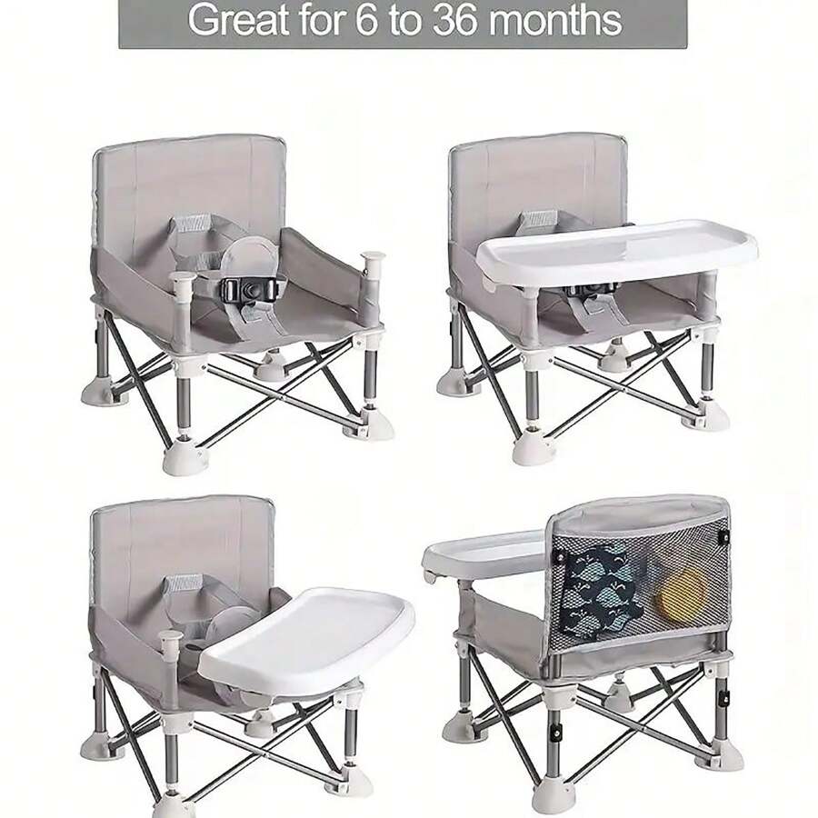1 Pc Gray Portable Foldable Children's High Chair For Baby Eating And Dining Out - Pink - View 9