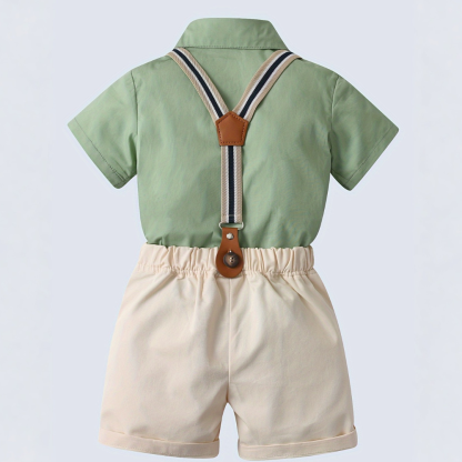 Classic Two Piece Outfit With Shirt Bow Tie And Suspenders Shorts