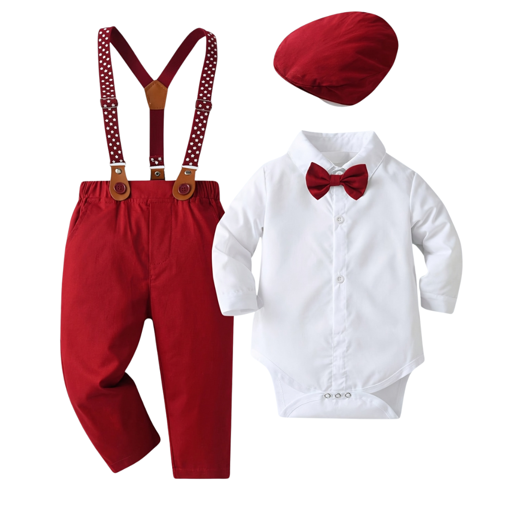 Two Piece Outfit With Bow Tie And Suspenders For Boys