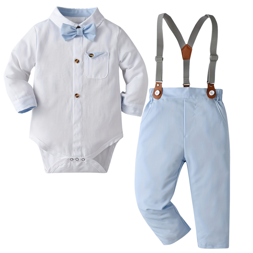 Bow Tie Shirt With Suspender Pants