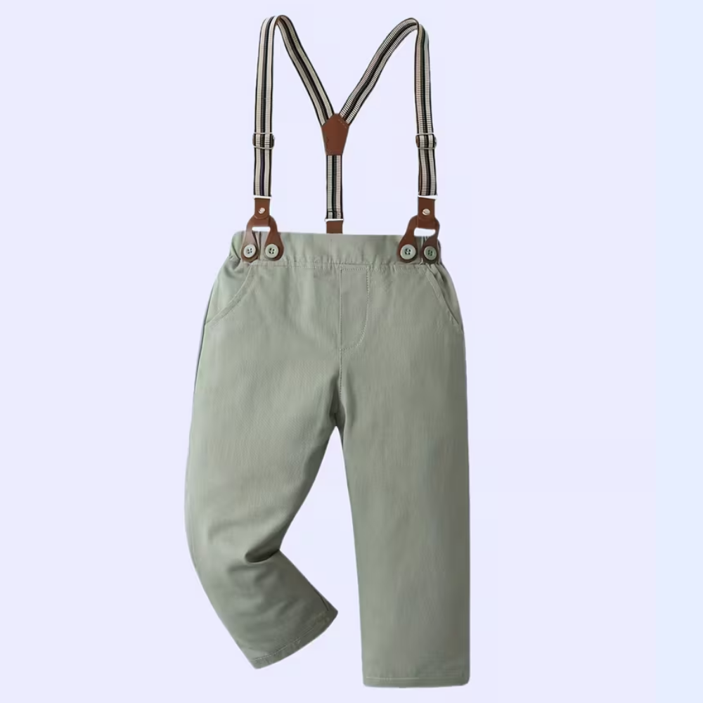 Gentleman Outfit Set With Long Sleeve Shirt With Bow Tie And Suspenders