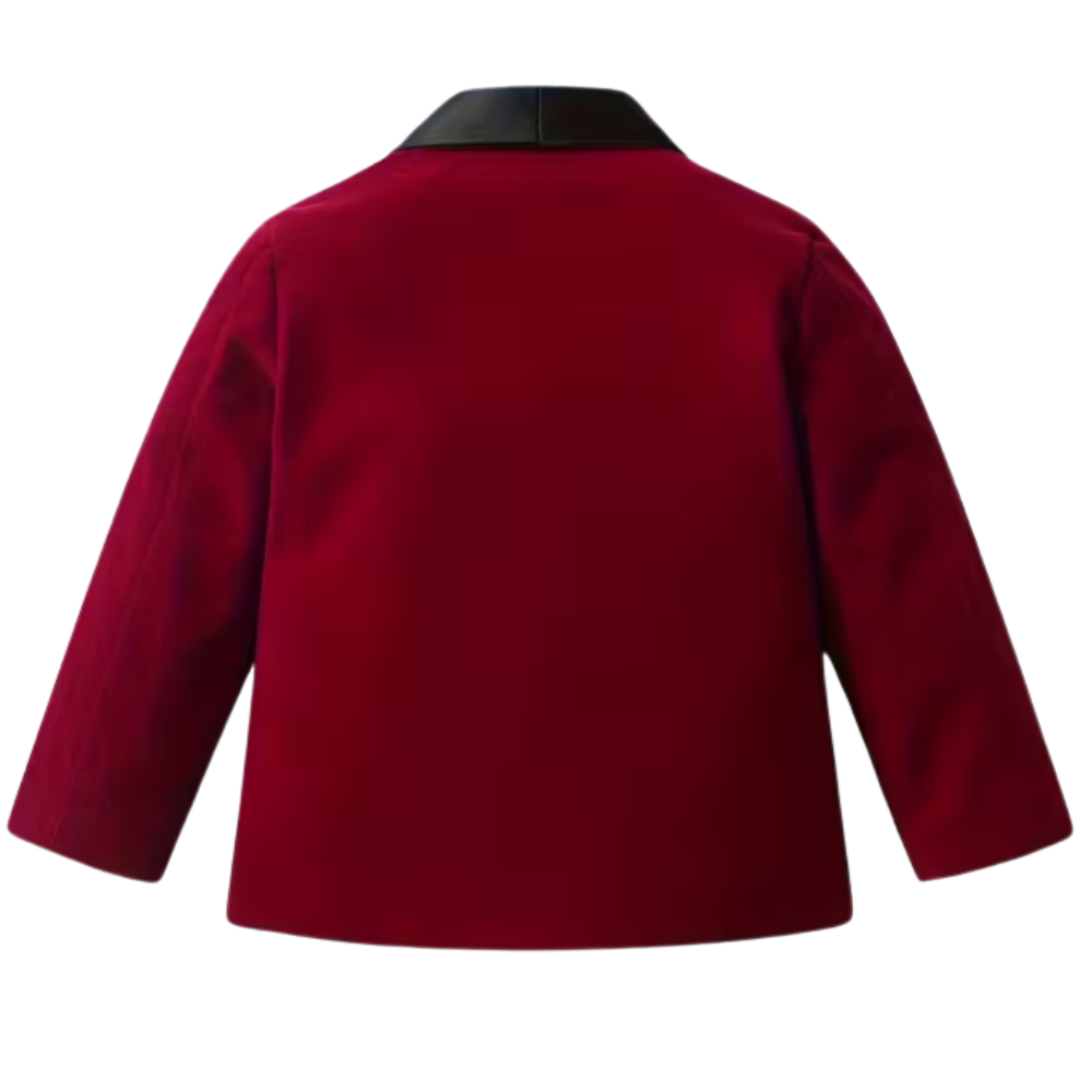 2 Piece Of Velvet Gentleman Suit Jacket With Bow Tie And Pants Set For Baby Boys