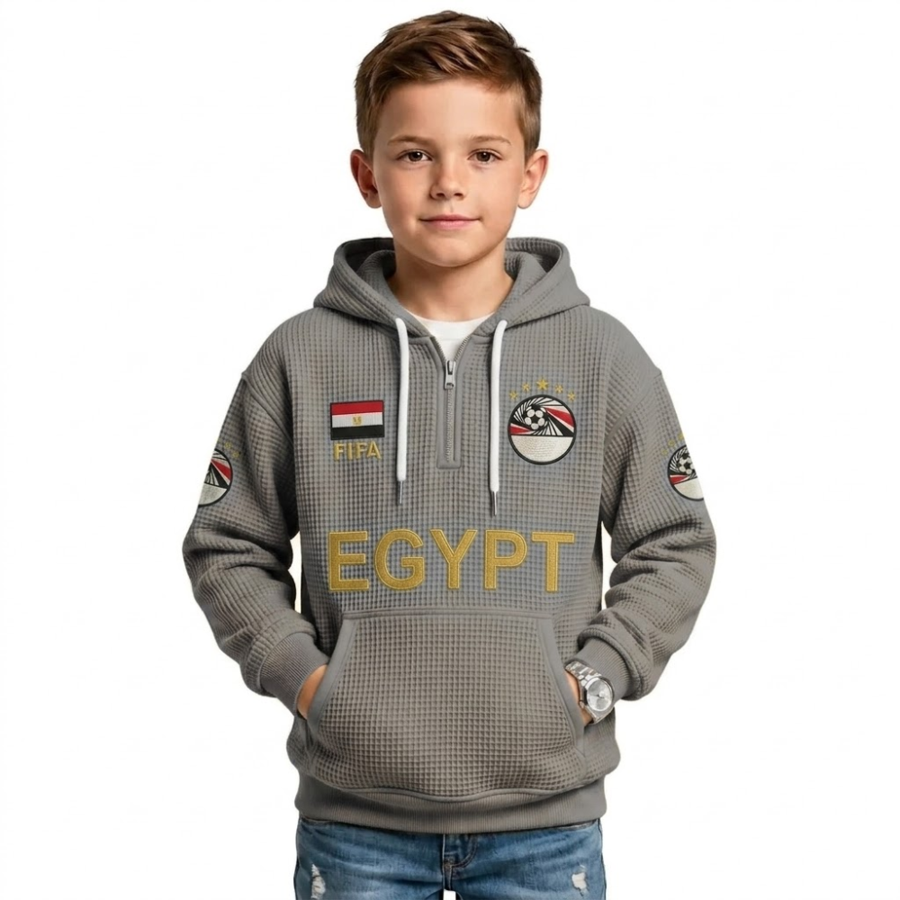 FIFA 2026 Belgium Printed Waffle Quarter Zip Football Fan Hoodie For Kids