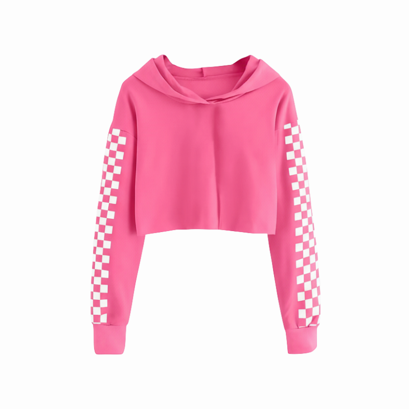 Girls Plaid Long Sleeve Crop Top Hoodies Sweatshirts