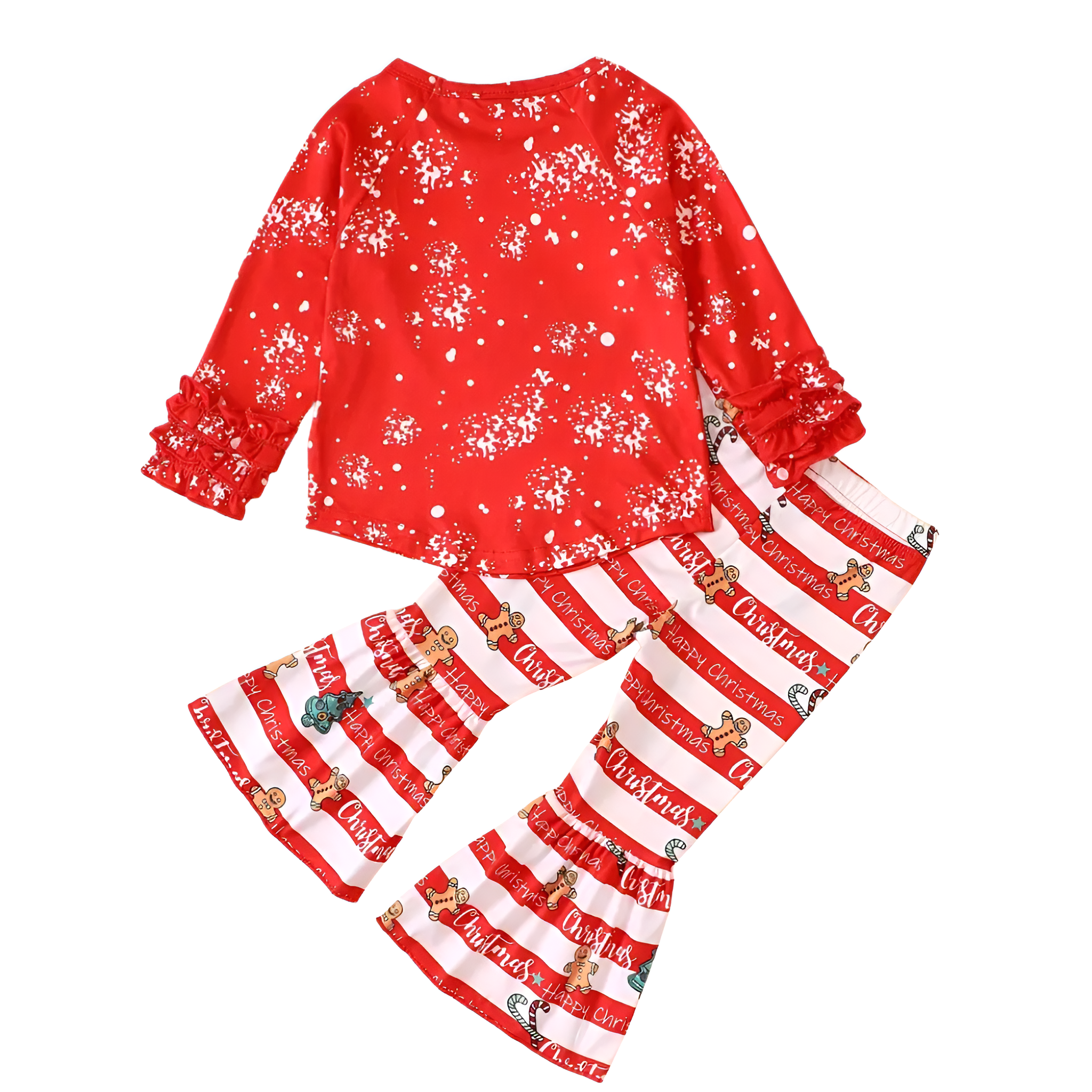 Girls Christmas Style Long Sleeve Top And Flared Pants Set