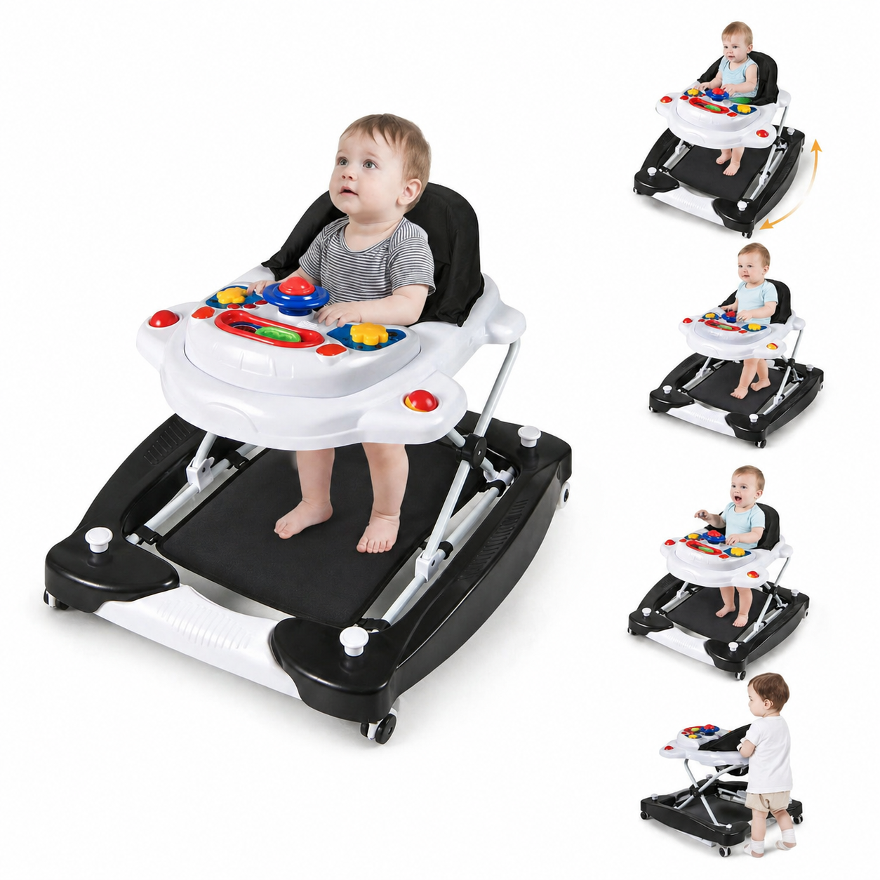 6 In 1 Adjustable Toddler Walker And Activity Center With Music Tray