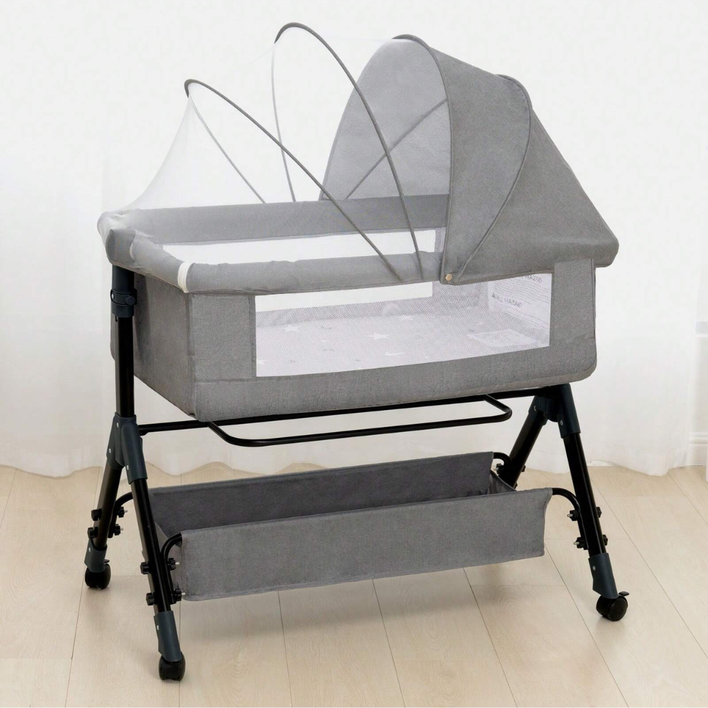 3 In 1 Adjustable Height Baby Crib Bassinet With Storage Basket