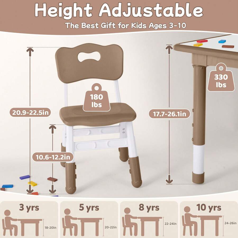 Toddler Table And Chair Set, Height Adjustable-Upgrade Kids Desk And 4 Chairs For Ages 3-8, Children's Multi-Activity Table With Graffiti Desktop And Marble Pattern For Home/Daycare/Classroom - Chocolate White Board - View 3