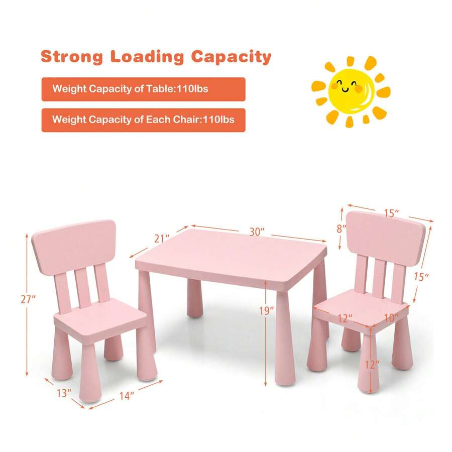 Homasis Kids Table & 2 Chairs Set Toddler Activity Play Dining Study Desk Baby Gift - Pink - View 9