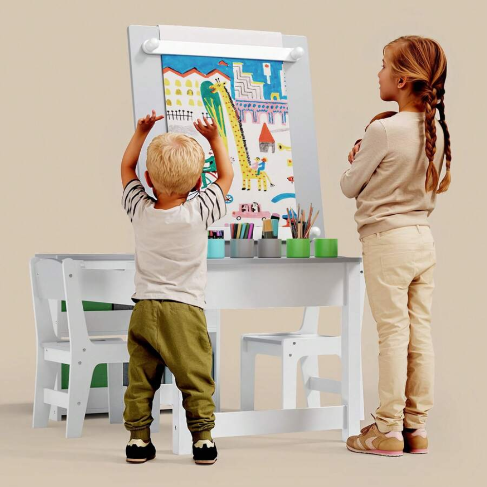 Multipurpose Kids Play Table And Chair Set With Built In Storage Shelves