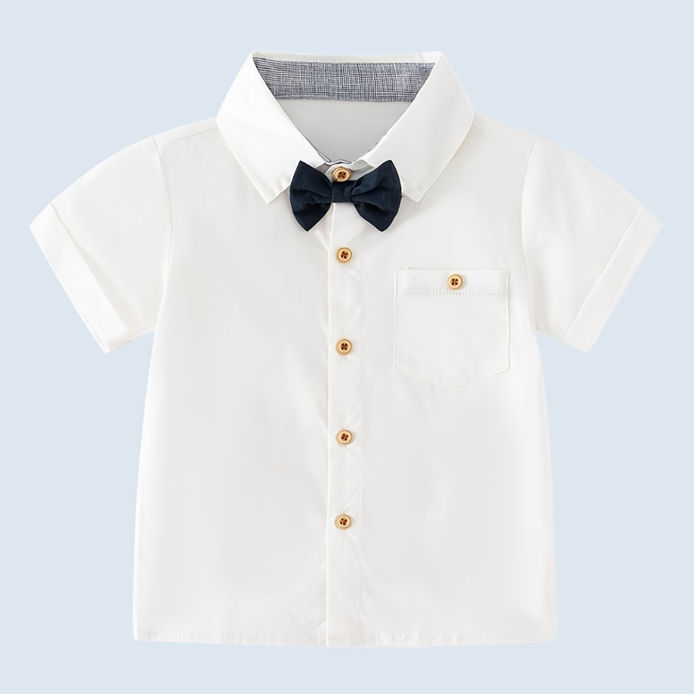 Formal Style Shirt With Bow Tie And Suspenders Shorts Set