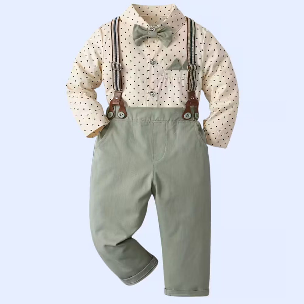 Gentleman Outfit Set With Long Sleeve Shirt With Bow Tie And Suspenders