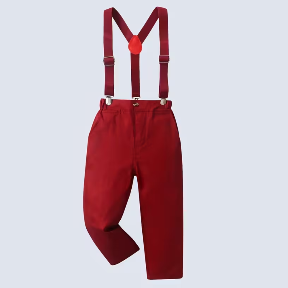 Plaid Shirt With Bow Tie And Suspender Pants 2 Piece Set For Baby Boys