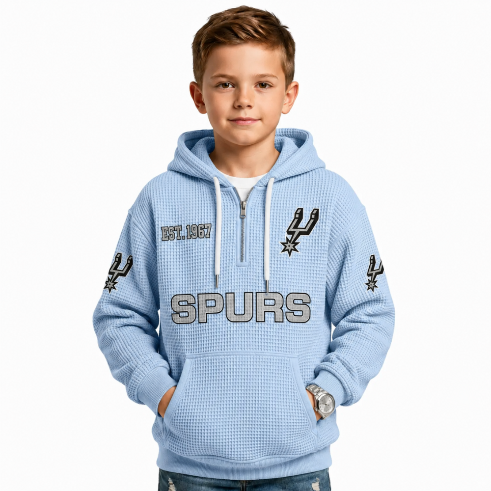 San Antonio Spurs EST 1967 Printed Waffle Quarter Zip Basketball Fan Hoodie For Kids