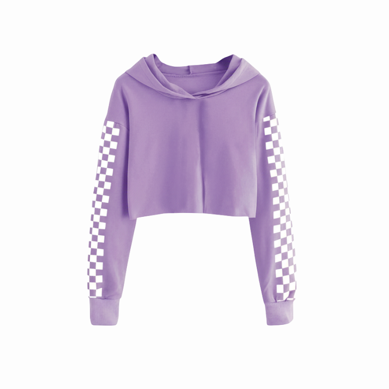 Girls Plaid Long Sleeve Crop Top Hoodies Sweatshirts
