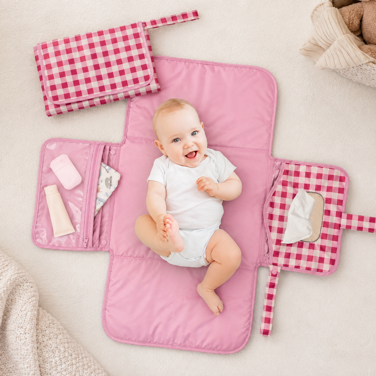 Portable Waterproof Diaper Changing Pad With Wipes Pocket For Travel