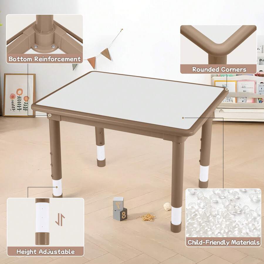 Toddler Table And Chair Set, Height Adjustable-Upgrade Kids Desk And 4 Chairs For Ages 3-8, Children's Multi-Activity Table With Graffiti Desktop And Marble Pattern For Home/Daycare/Classroom - Chocolate White Board - View 8