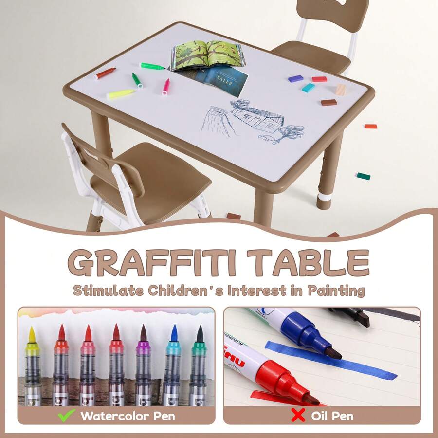 Toddler Table And Chair Set, Height Adjustable-Upgrade Kids Desk And 4 Chairs For Ages 3-8, Children's Multi-Activity Table With Graffiti Desktop And Marble Pattern For Home/Daycare/Classroom - Chocolate White Board - View 2