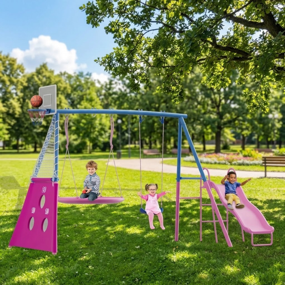 5-in-1 Kids Outdoor Swing Set With Slide