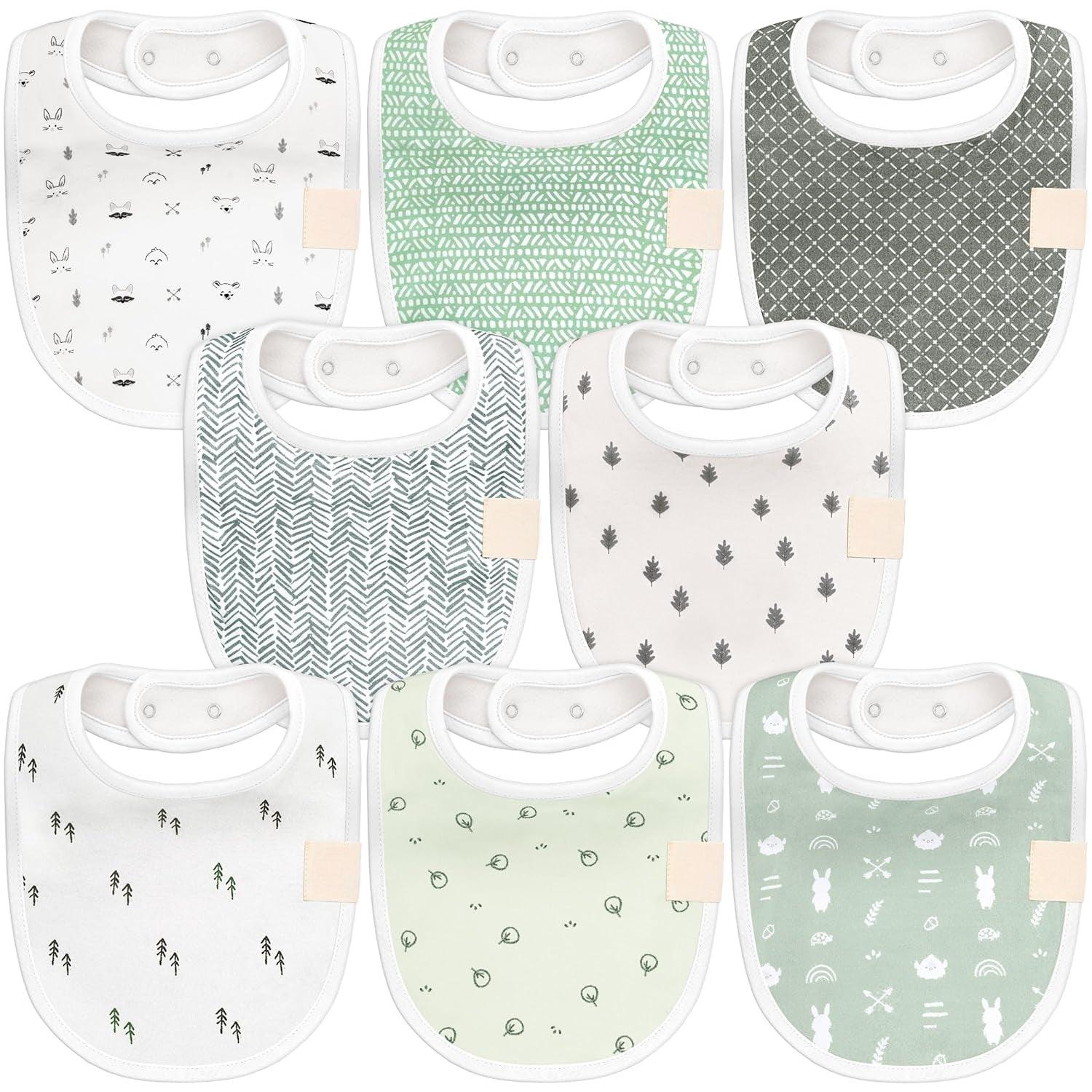 8 Pack Organic Unisex Baby Bibs For Modern Parents-Diaper Reusable
