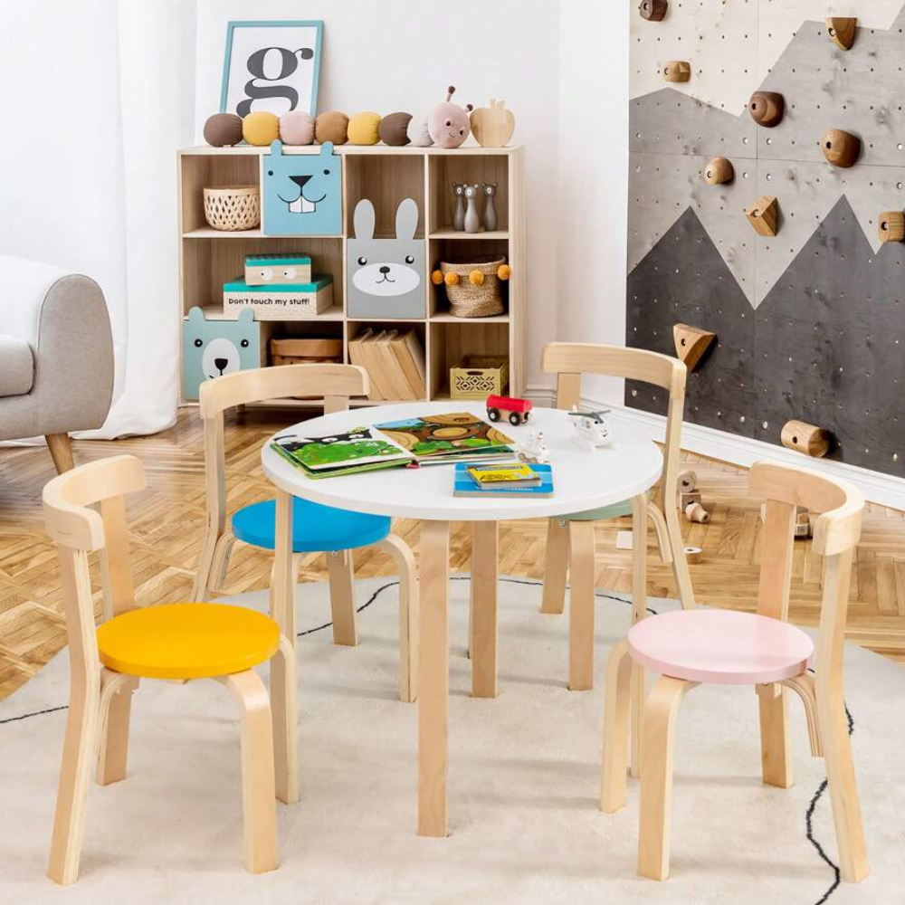 5 Piece Kids Wooden Curved Activity Table Chair Set