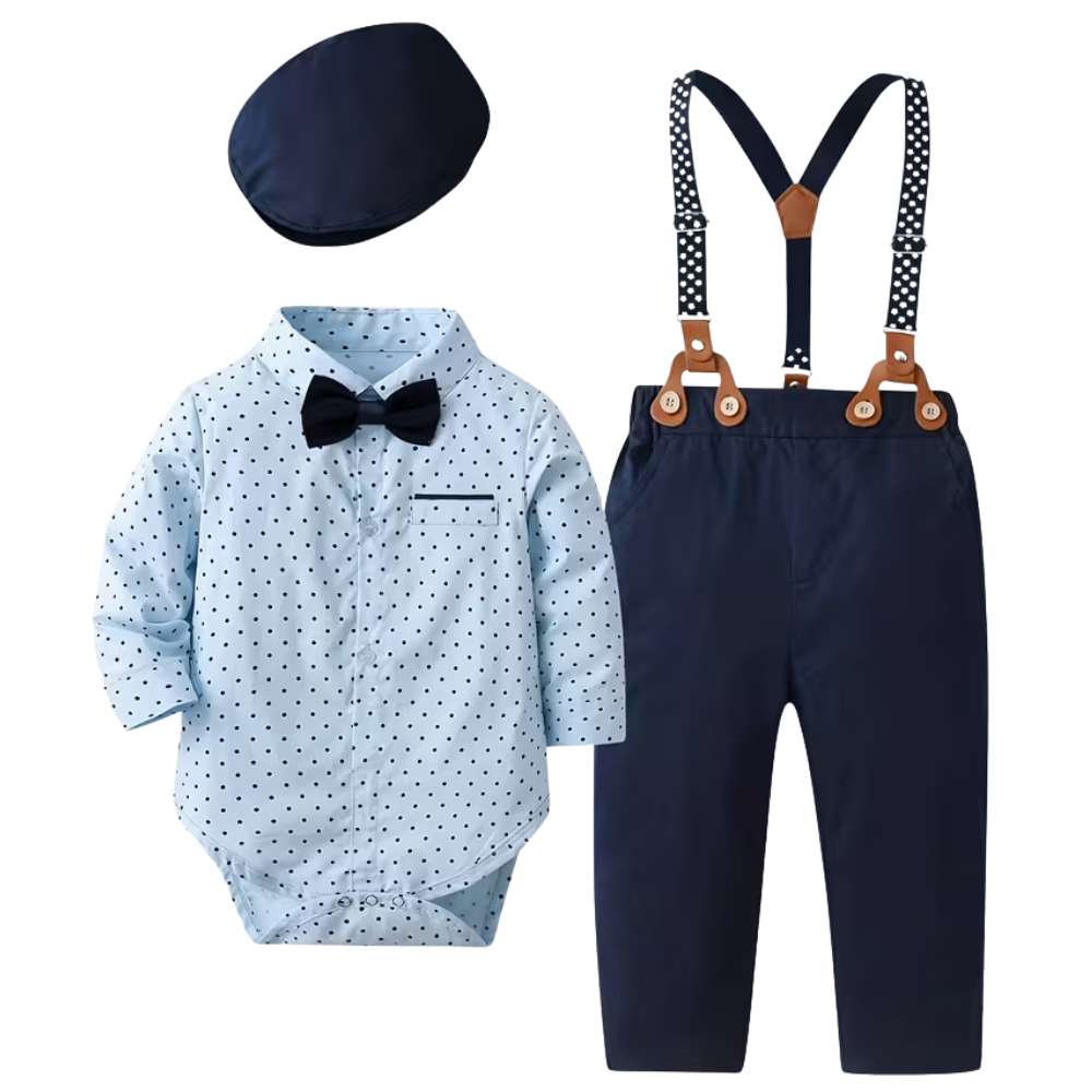 3 Piece Of Long Sleeve Shirt And Suspender Pants With Hat Set For Baby