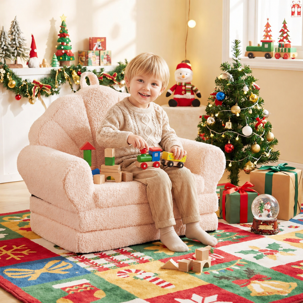 Kids Convertible Fold Out Sofa And Toddler Lounger With Non-Slip Base