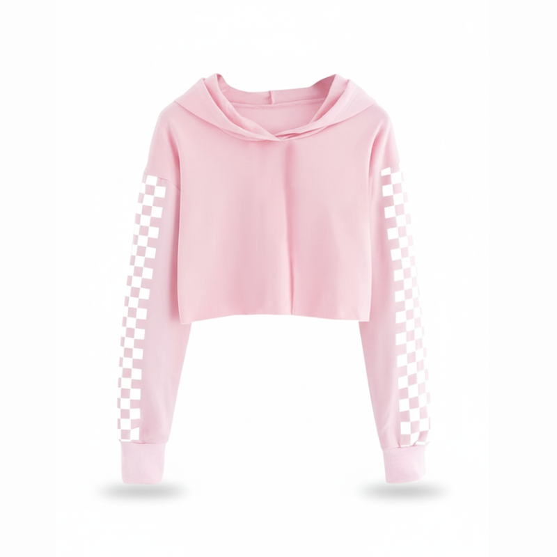 Girls Plaid Long Sleeve Crop Top Hoodies Sweatshirts