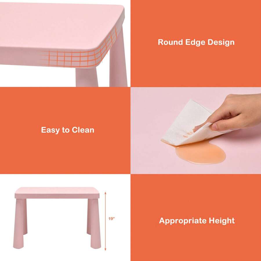 Homasis Kids Table & 2 Chairs Set Toddler Activity Play Dining Study Desk Baby Gift - Pink - View 8
