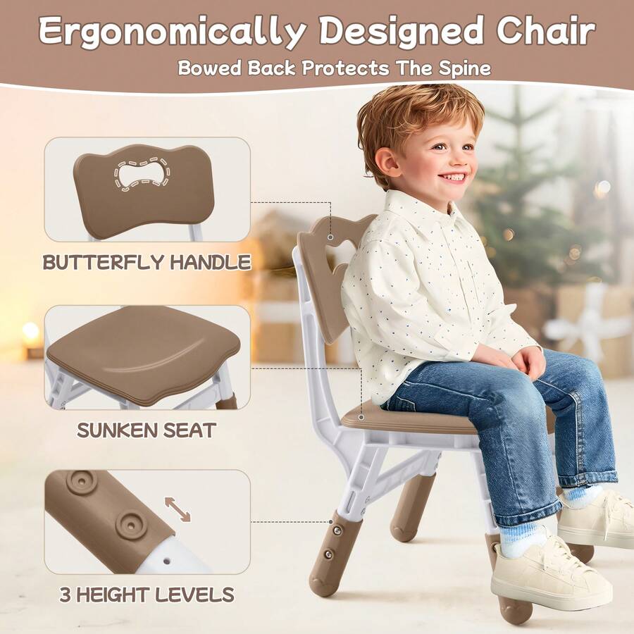 Toddler Table And Chair Set, Height Adjustable-Upgrade Kids Desk And 4 Chairs For Ages 3-8, Children's Multi-Activity Table With Graffiti Desktop And Marble Pattern For Home/Daycare/Classroom - Chocolate White Board - View 4