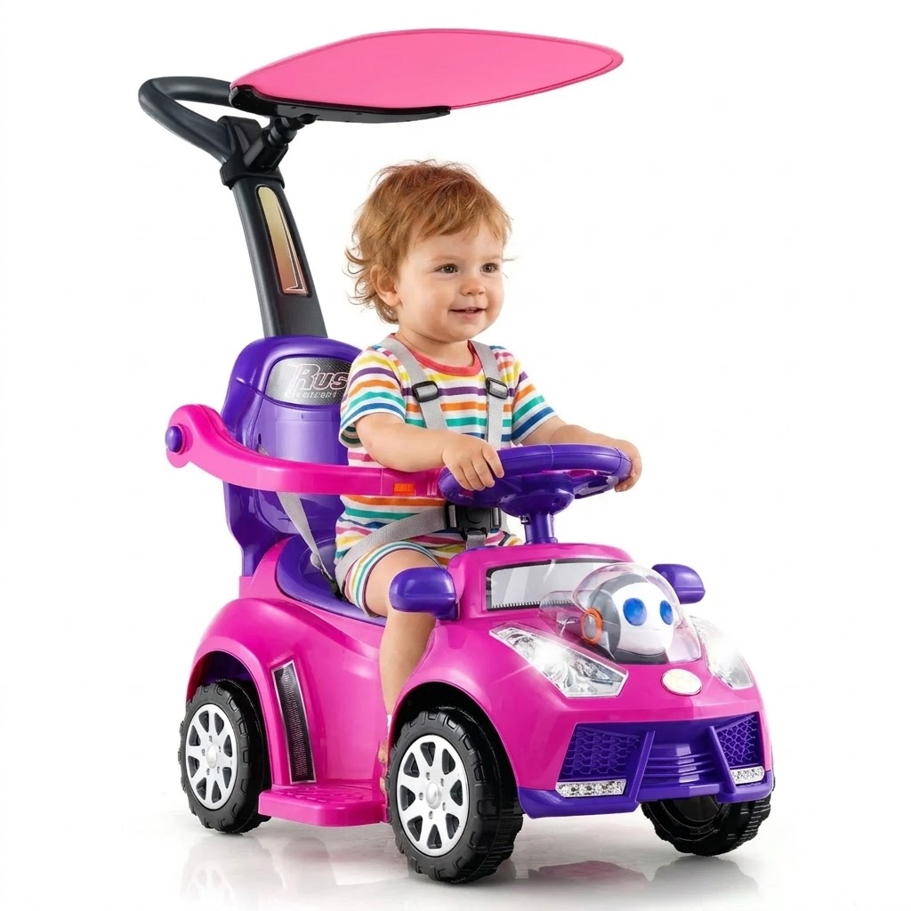 3 In 1 Sliding Walker Adjustable Canopy Horn Light For Boys & Girls