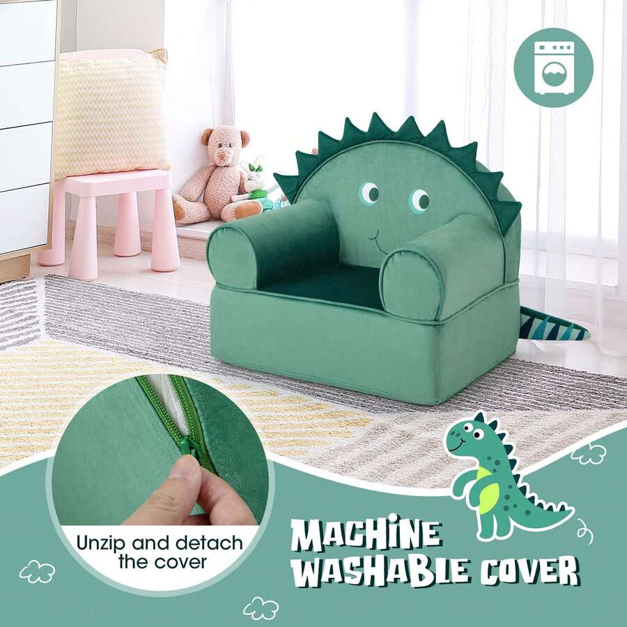 Lifezeal Kids Sofa Foam Filled Armchair Dinosaur Cuddly Toddler Couch With Washable Cover - Green - View 2