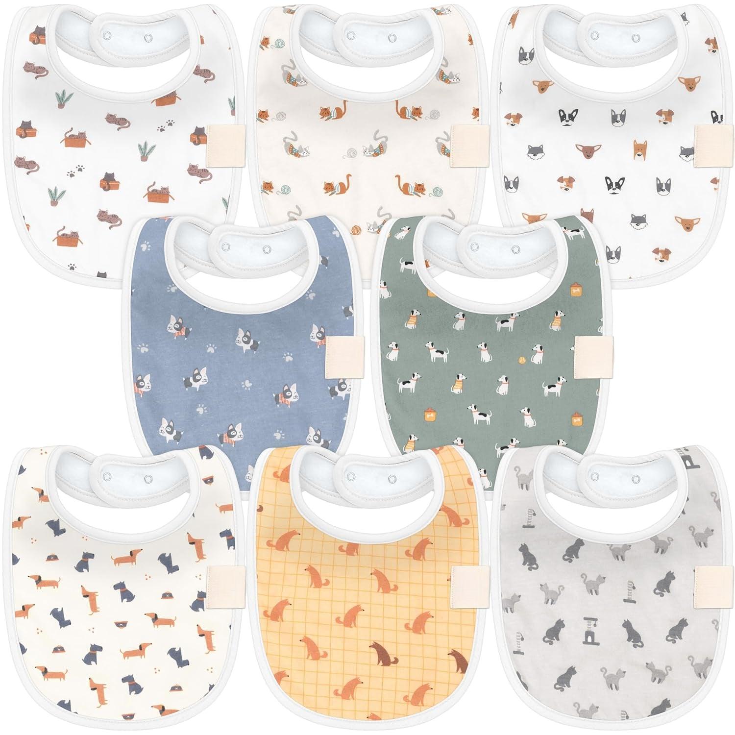 8 Pack Organic Unisex Baby Bibs For Modern Parents-Diaper Reusable