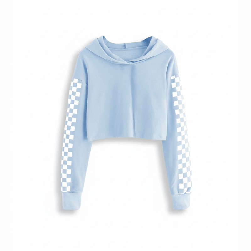 Girls Plaid Long Sleeve Crop Top Hoodies Sweatshirts