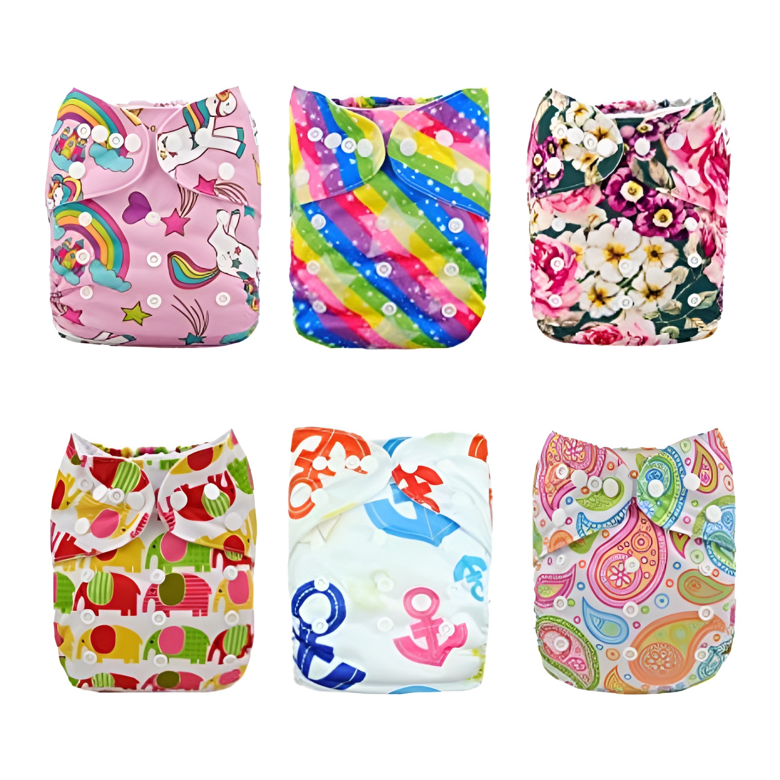 Adjustable Washable Reusable Baby Cloth Diapers For Baby with 6 Pack and 12 Inserts