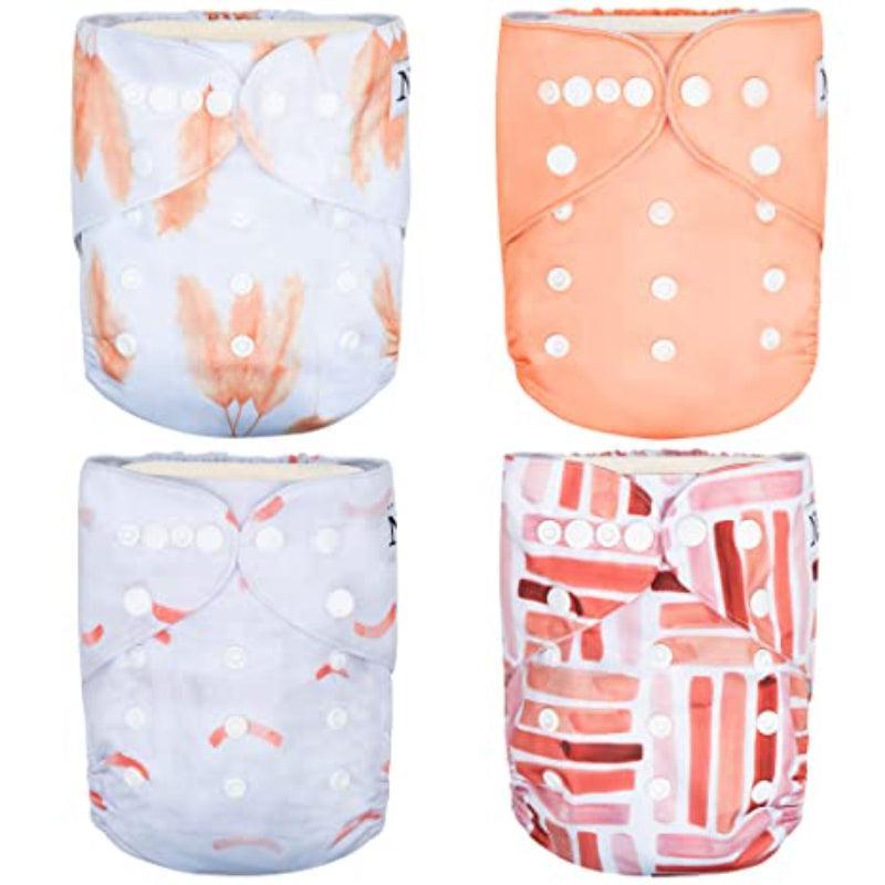4 Pack Winter Cloth Pocket Diapers With 4 Bamboo Inserts For Baby Set-Diaper Reusable