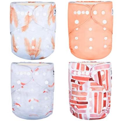 4 Pack Winter Cloth Pocket Diapers With 4 Bamboo Inserts For Baby Set-Diaper Reusable